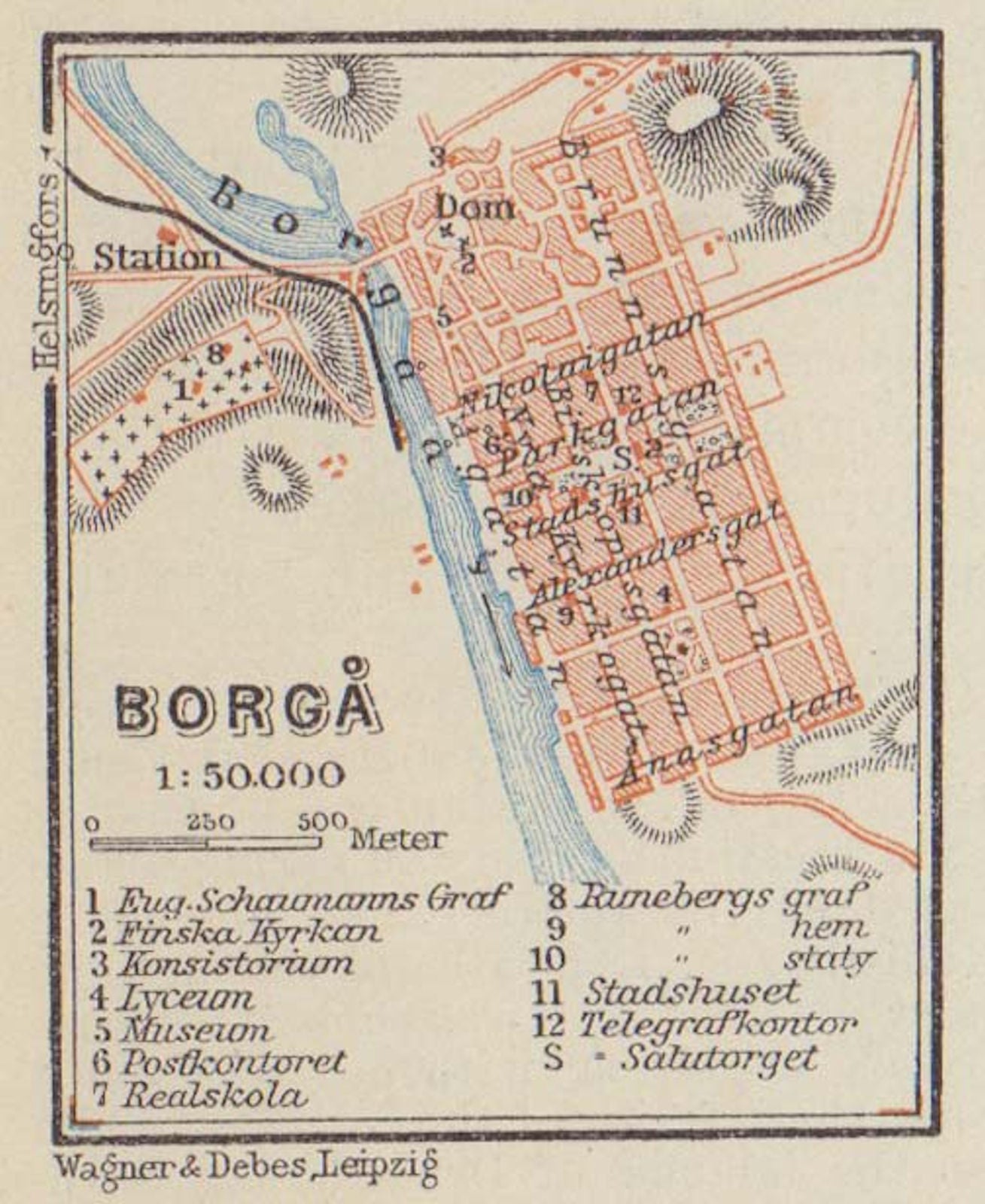 Porvoo (Borgå / Borga) town / city plan. Finland. VERY SMALL. BAEDEKER 1914 map